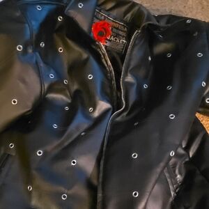 Indigo Black Leather Jacket with Red Dragon Design